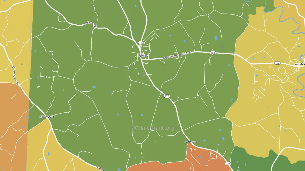 Polkville, NC Map of Drug-Related Crime Rates