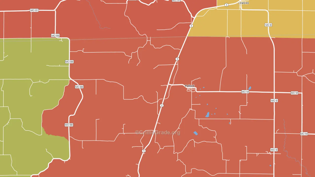Pollock, MO Map of Drug-Related Crime Rates