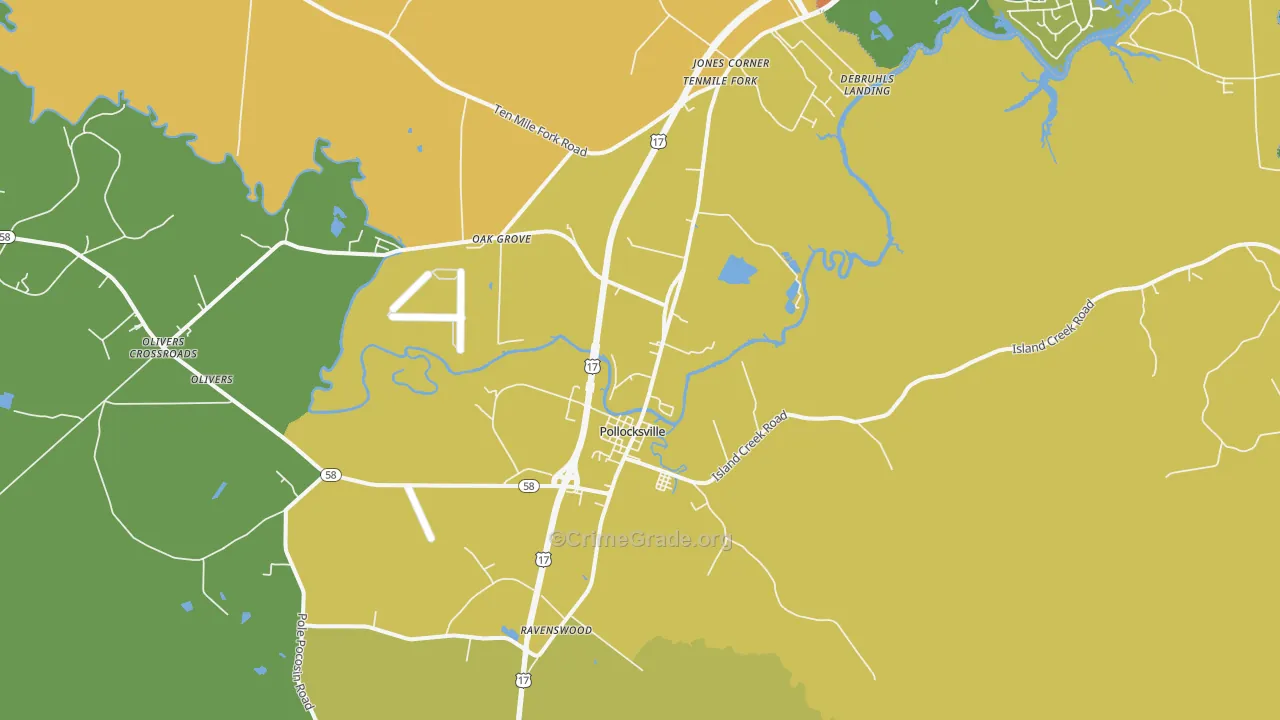 Pollocksville, NC Map of Drug-Related Crime Rates