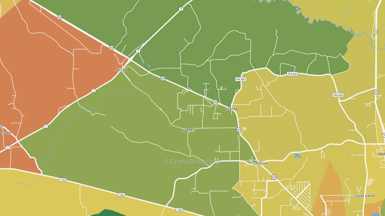 Pollok, TX Map of Drug-Related Crime Rates