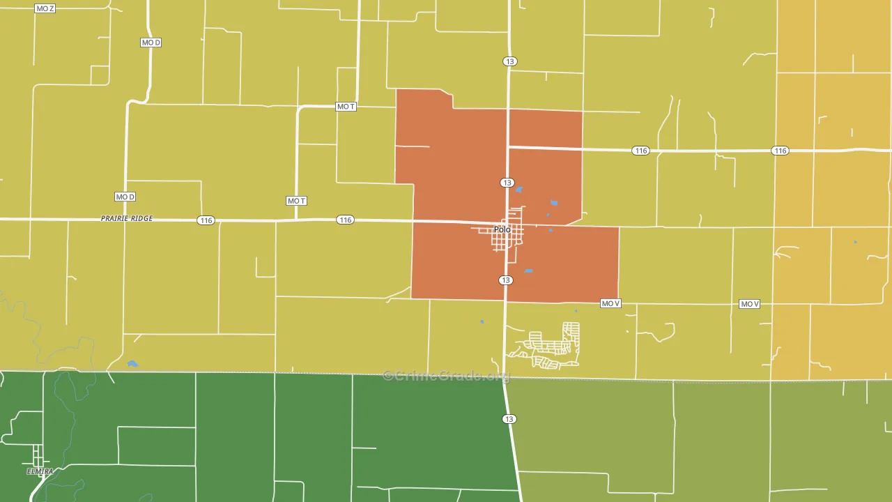 Polo, MO Map of Drug-Related Crime Rates