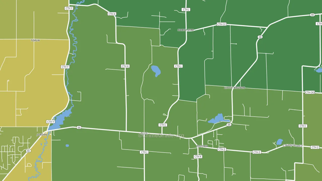 Polonia, WI Map of Drug-Related Crime Rates