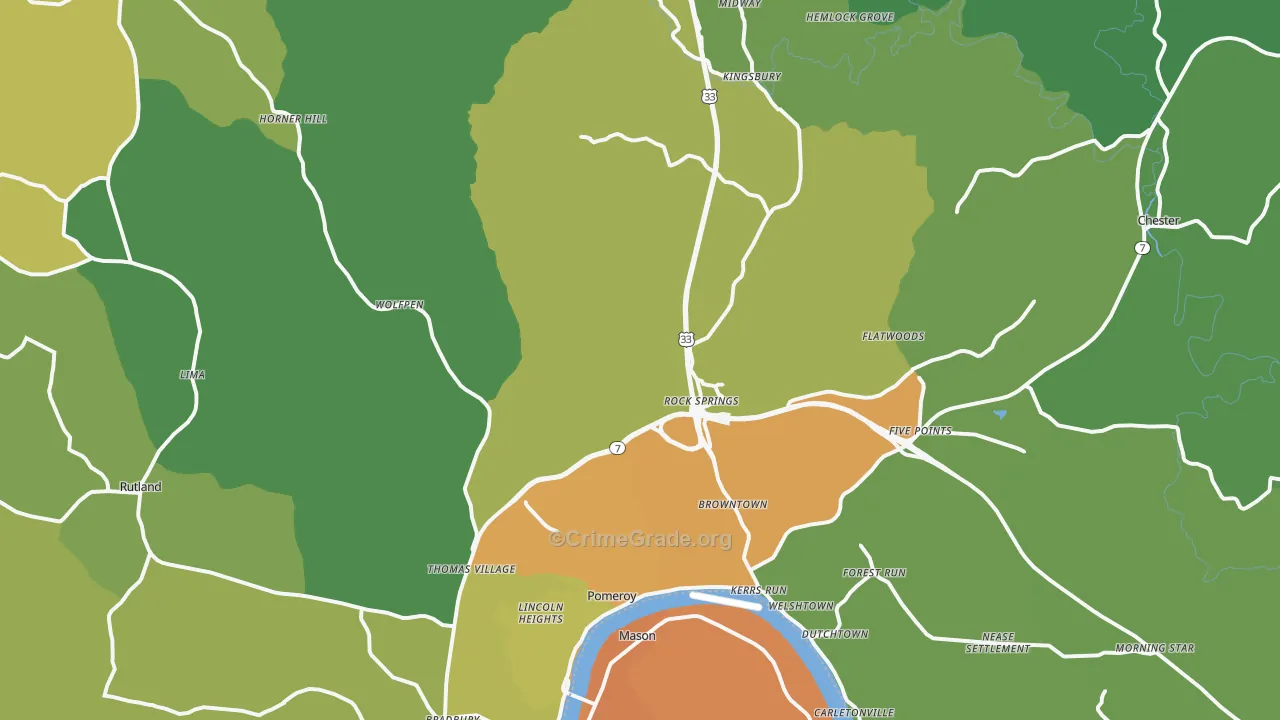 Pomeroy, OH Map of Drug-Related Crime Rates