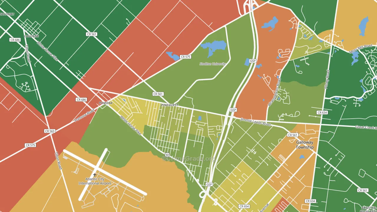 Pomona, NJ Map of Drug-Related Crime Rates