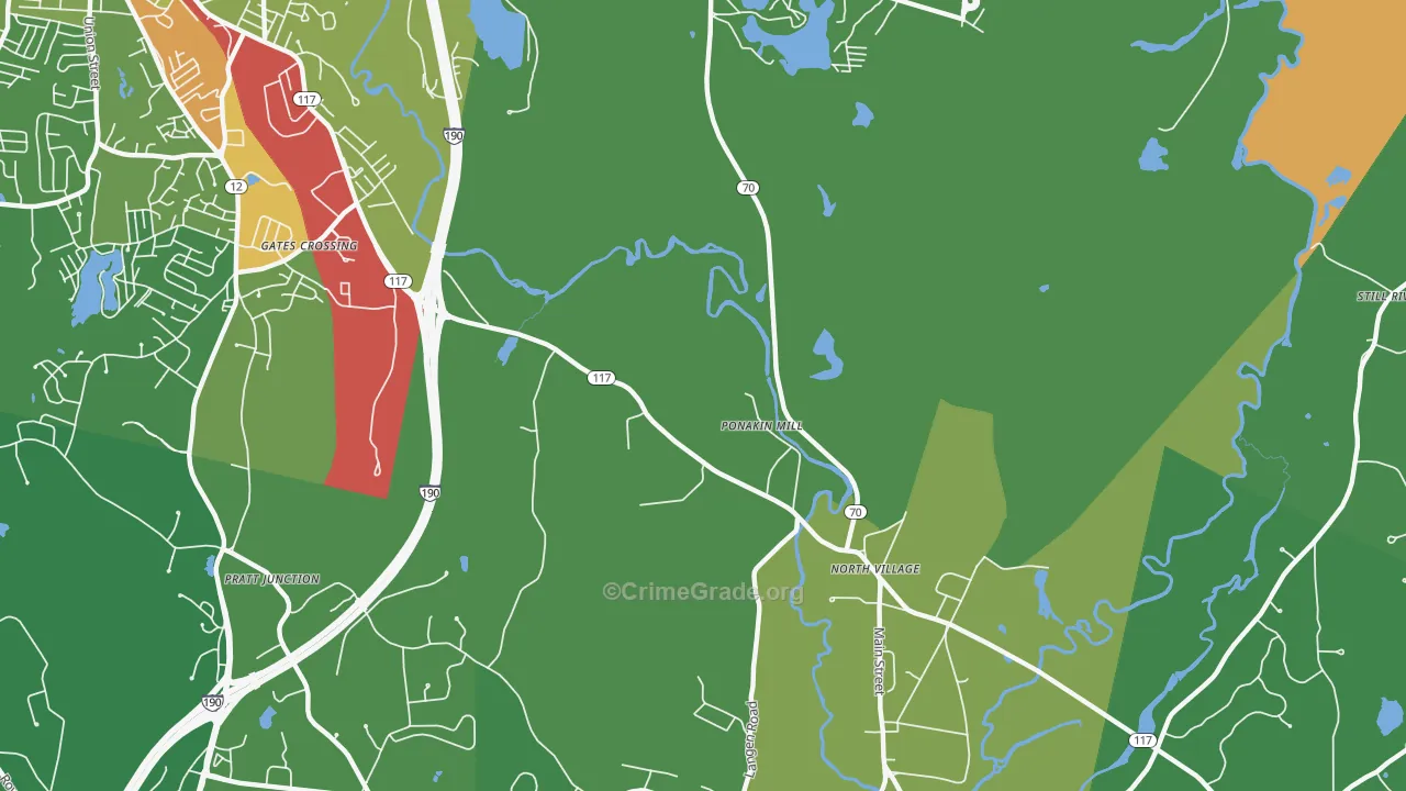 Ponakin Mill, MA Map of Drug-Related Crime Rates