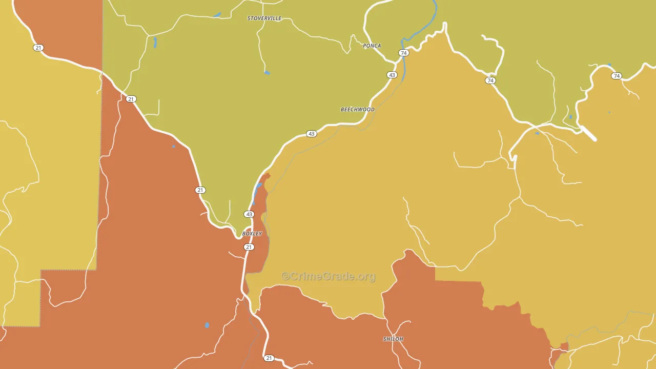 Ponca, AR Map of Drug-Related Crime Rates
