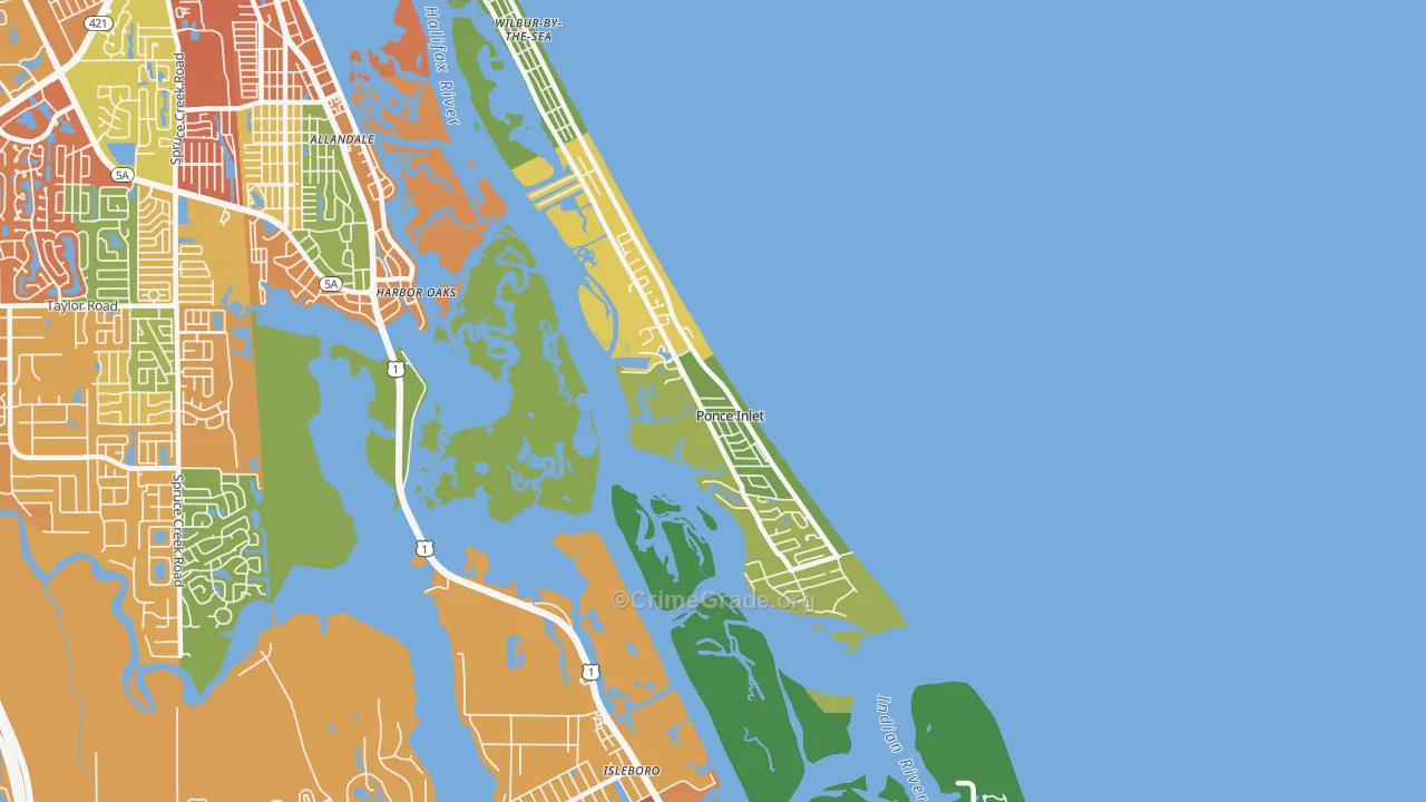 Ponce Inlet, FL Map of Drug-Related Crime Rates