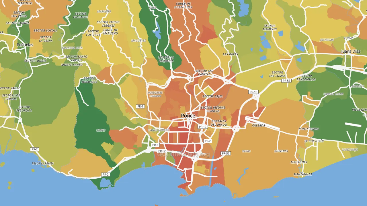 Ponce Municipio, PR Map of Drug-Related Crime Rates