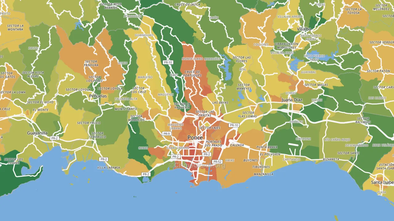 Ponce, PR Map of Drug-Related Crime Rates