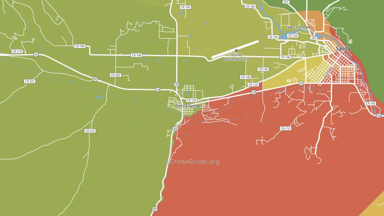 Poncha Springs, CO Map of Drug-Related Crime Rates