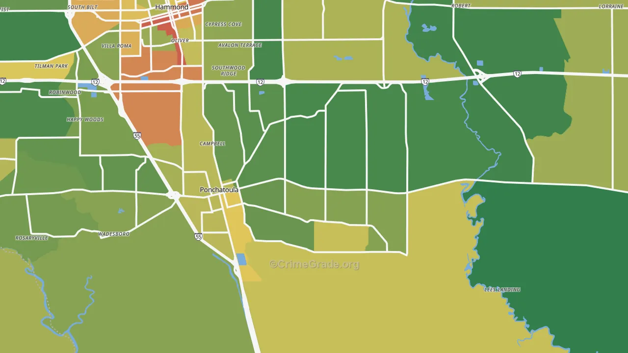 Ponchatoula, LA Map of Drug-Related Crime Rates