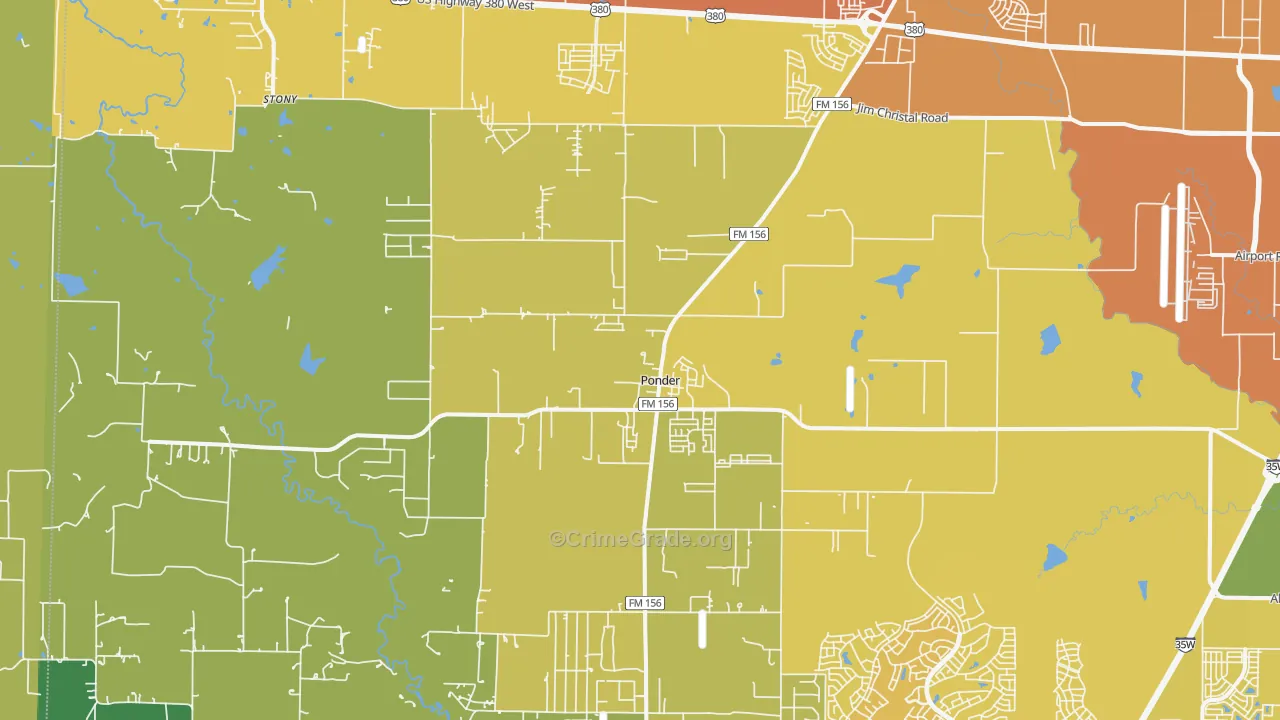 Ponder, TX Map of Drug-Related Crime Rates
