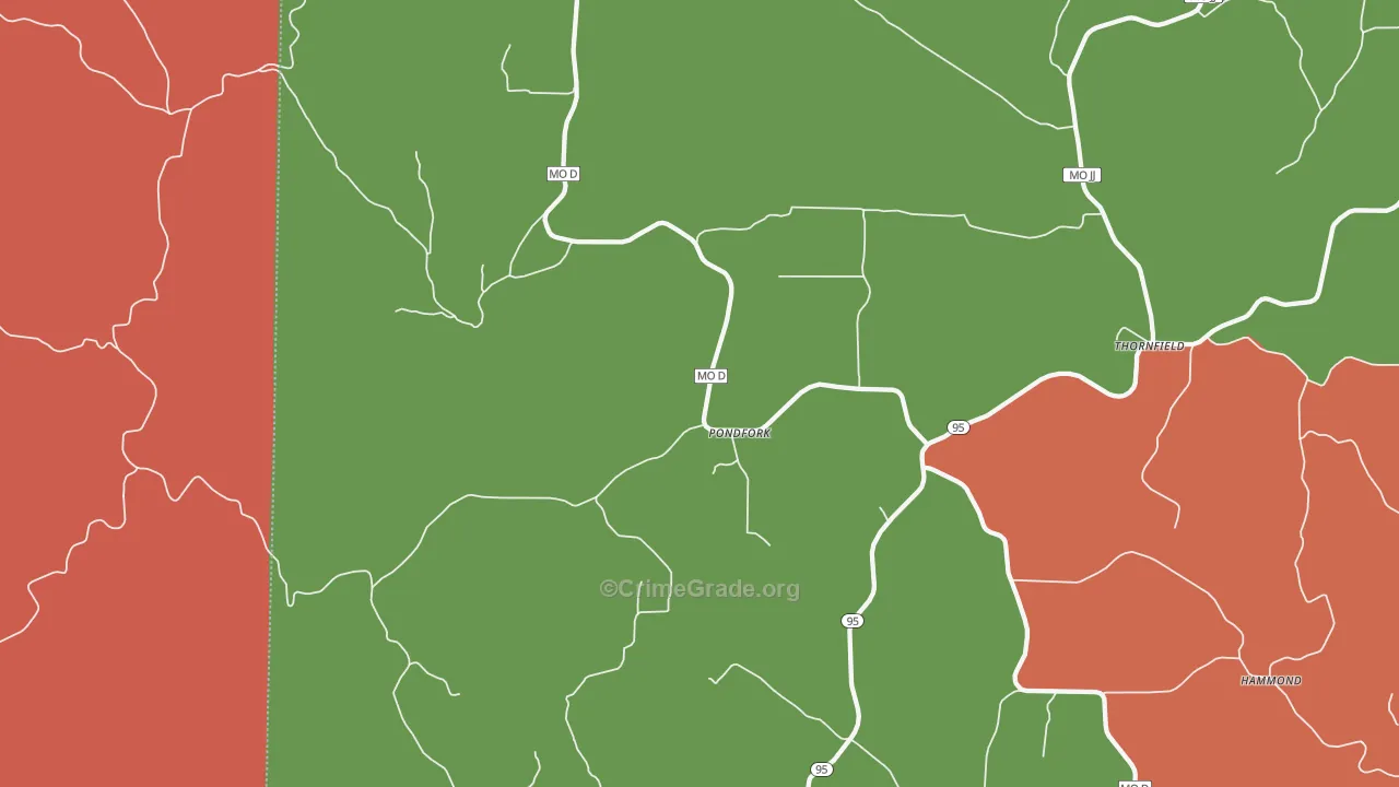 Pondfork, MO Map of Drug-Related Crime Rates