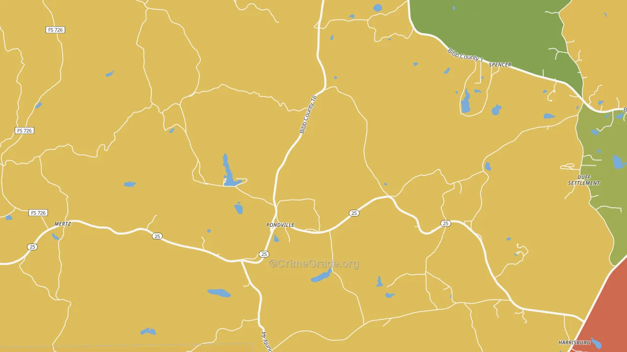 Pondville, AL Map of Drug-Related Crime Rates