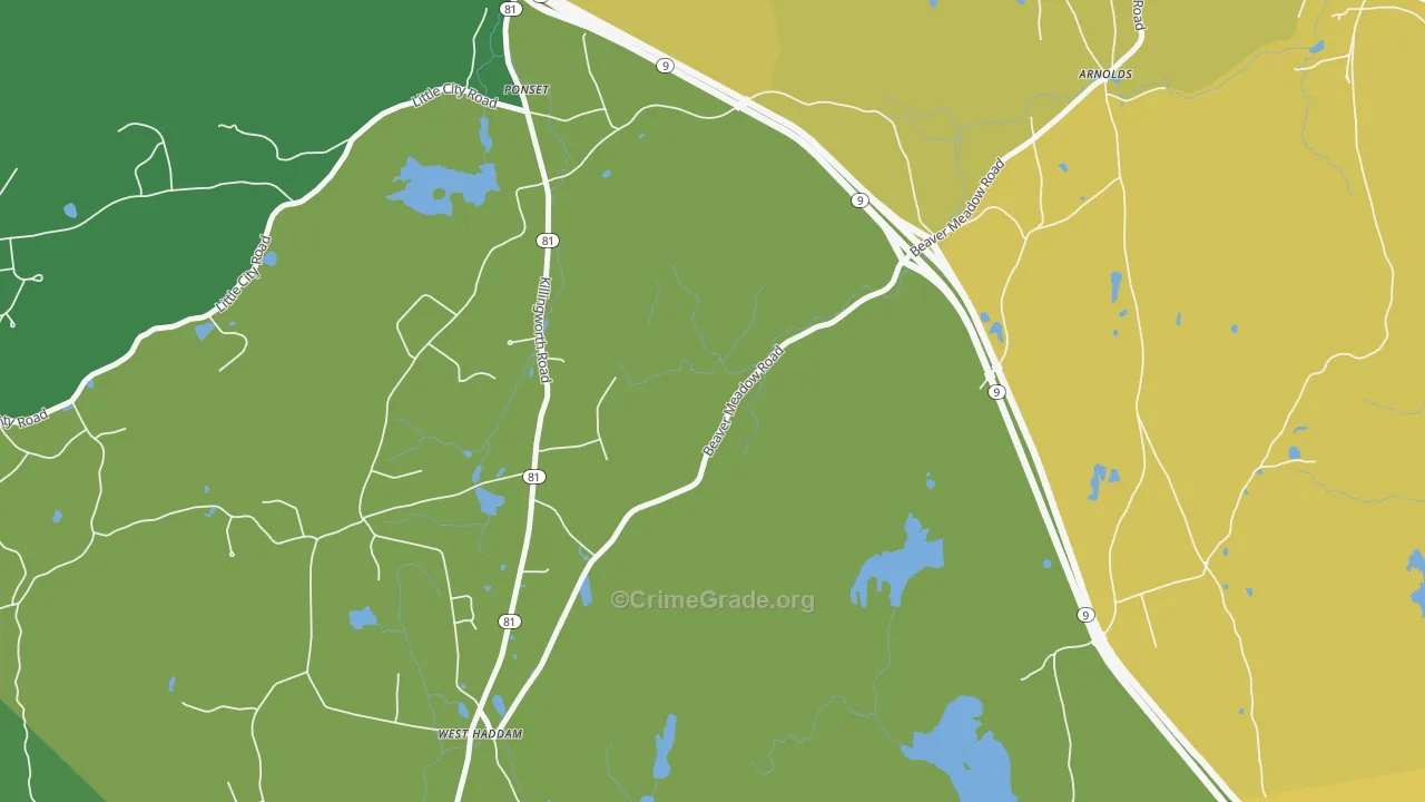 Ponset, CT Map of Drug-Related Crime Rates