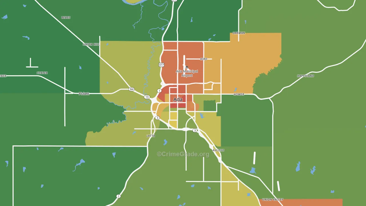 Pontotoc County, OK Map of Drug-Related Crime Rates