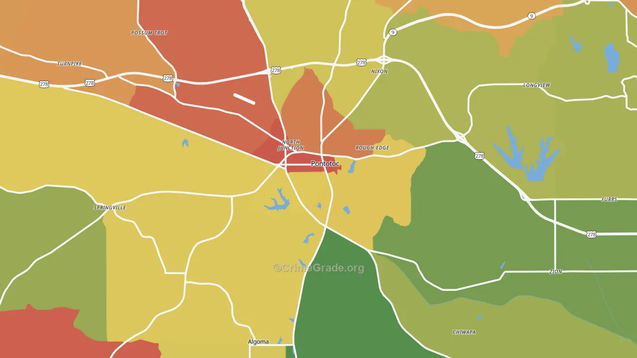 Pontotoc, MS Map of Drug-Related Crime Rates