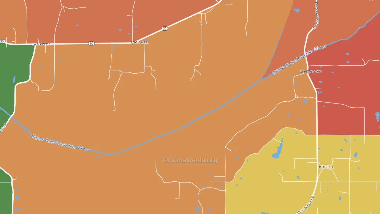 Poolville, MS Map of Drug-Related Crime Rates