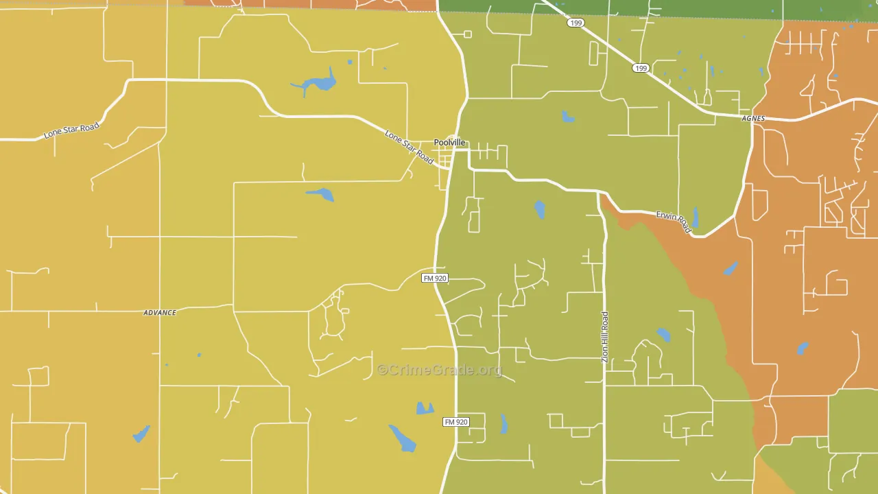 Poolville, TX Map of Drug-Related Crime Rates