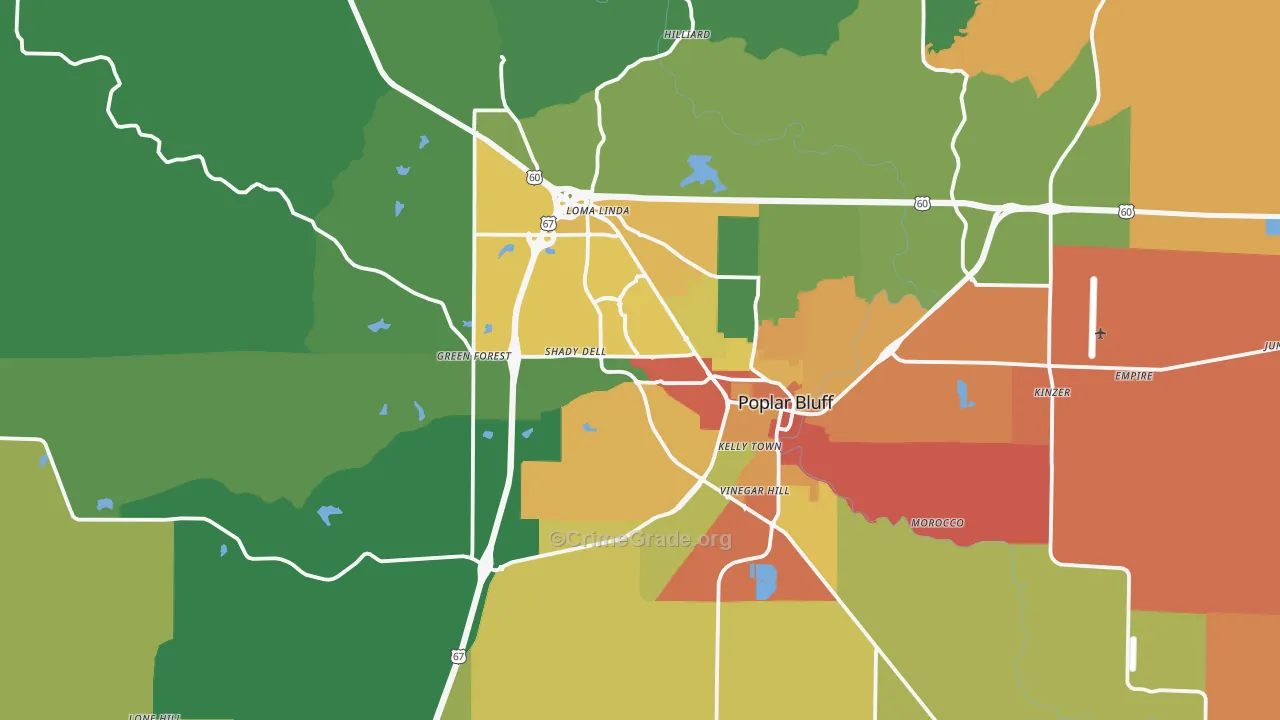 Poplar Bluff, MO Map of Drug-Related Crime Rates