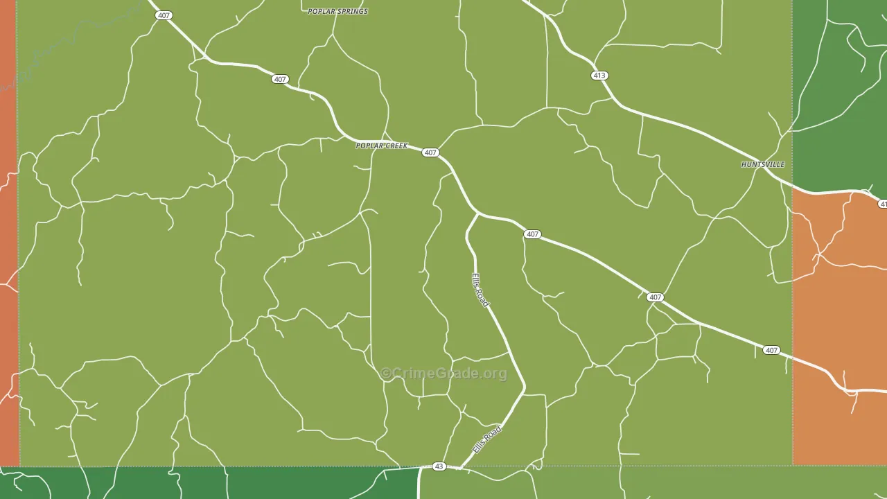 Poplar Creek, MS Map of Drug-Related Crime Rates