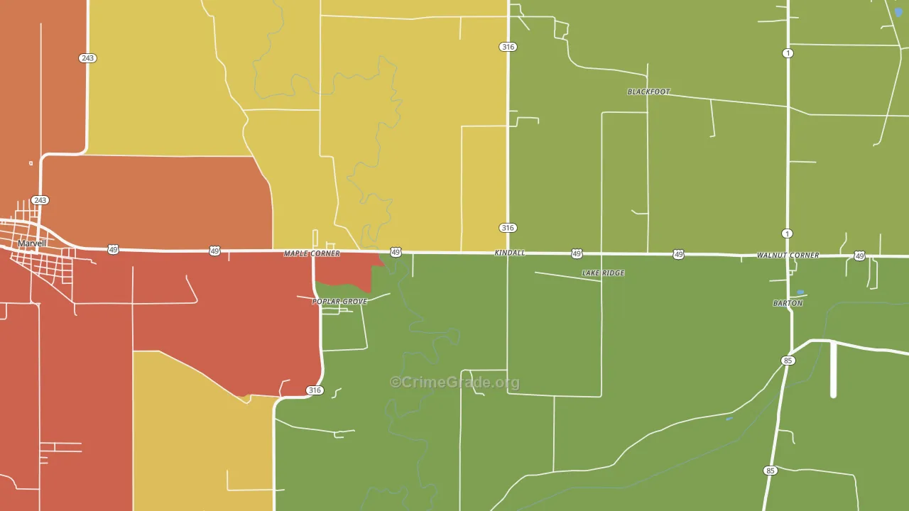 Poplar Grove, AR Map of Drug-Related Crime Rates