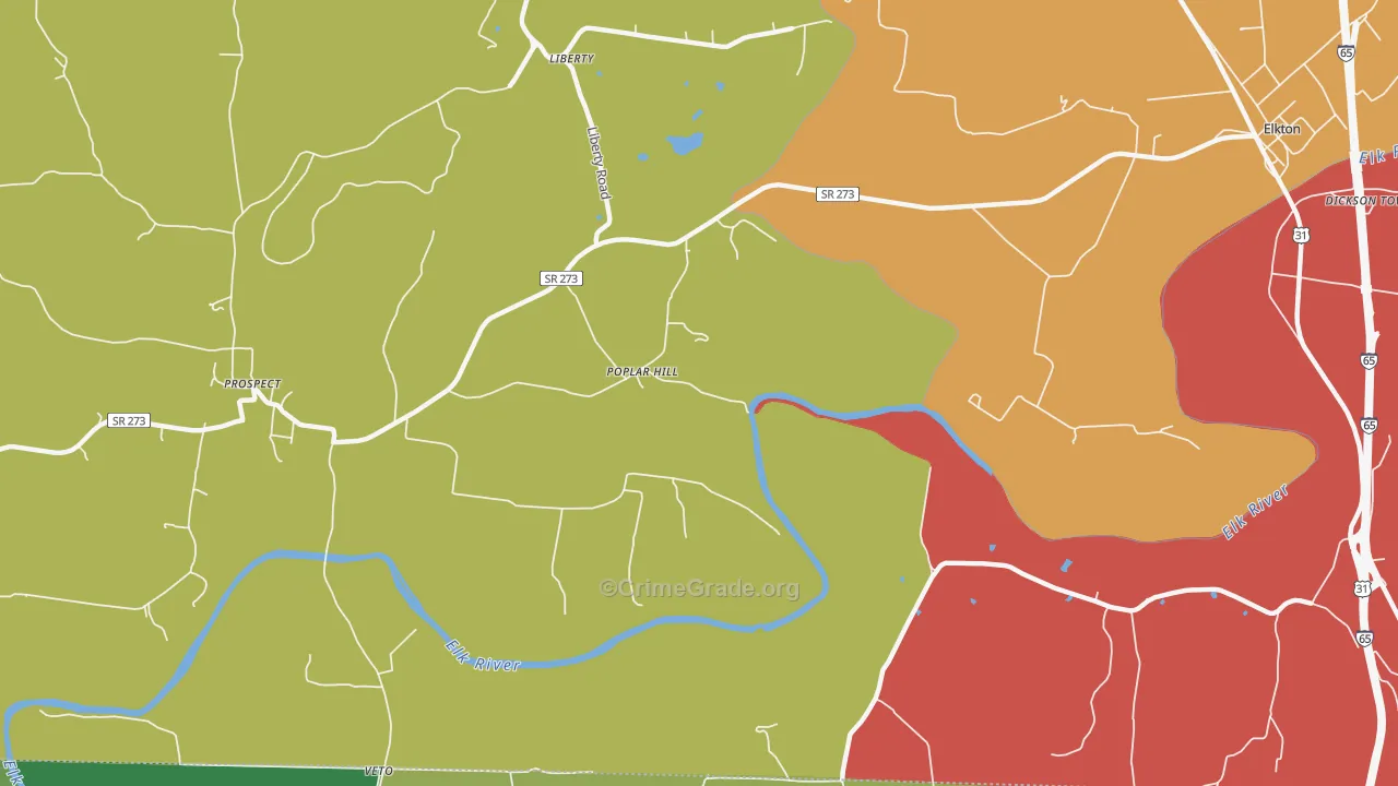 Poplar Hill, TN Map of Drug-Related Crime Rates