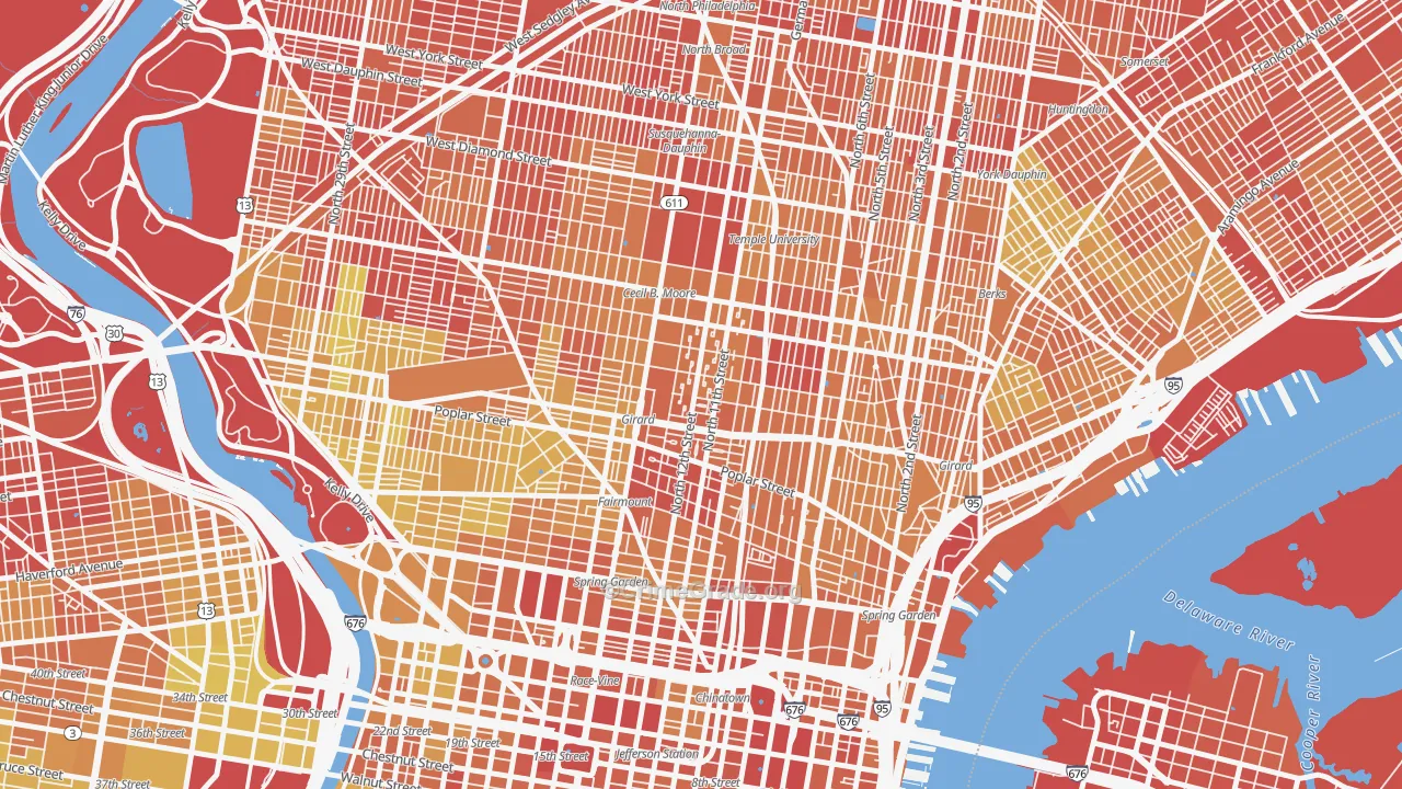 Poplar-Ludlow-Yorktowne, Philadelphia, PA Map of Drug-Related Crime Rates