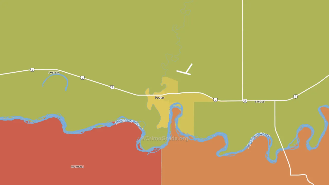 Poplar, MT Map of Drug-Related Crime Rates