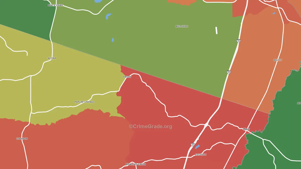 Poplar Springs, MS Map of Drug-Related Crime Rates