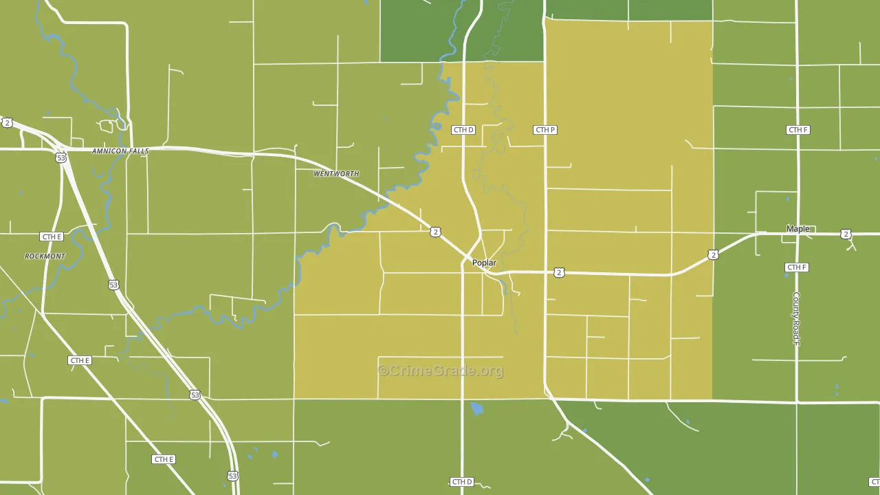 Poplar, WI Map of Drug-Related Crime Rates