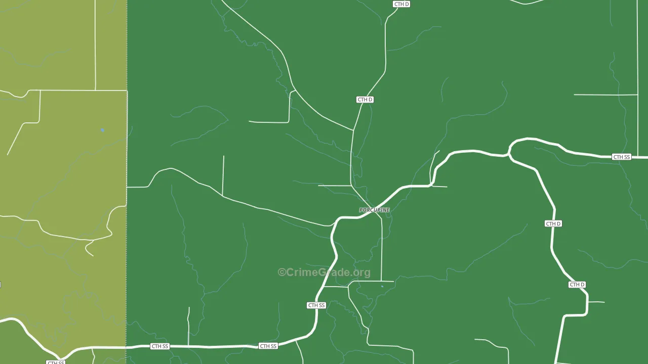 Porcupine, WI Map of Drug-Related Crime Rates