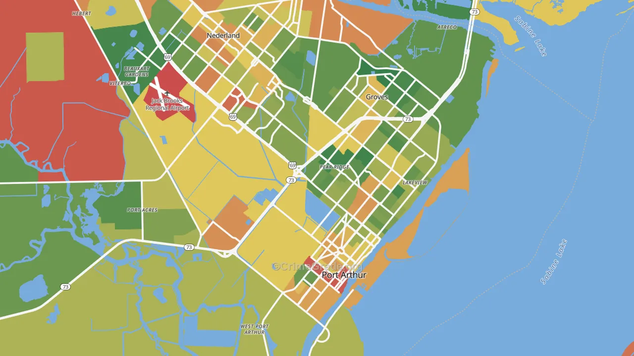 Port Arthur, TX Map of Drug-Related Crime Rates