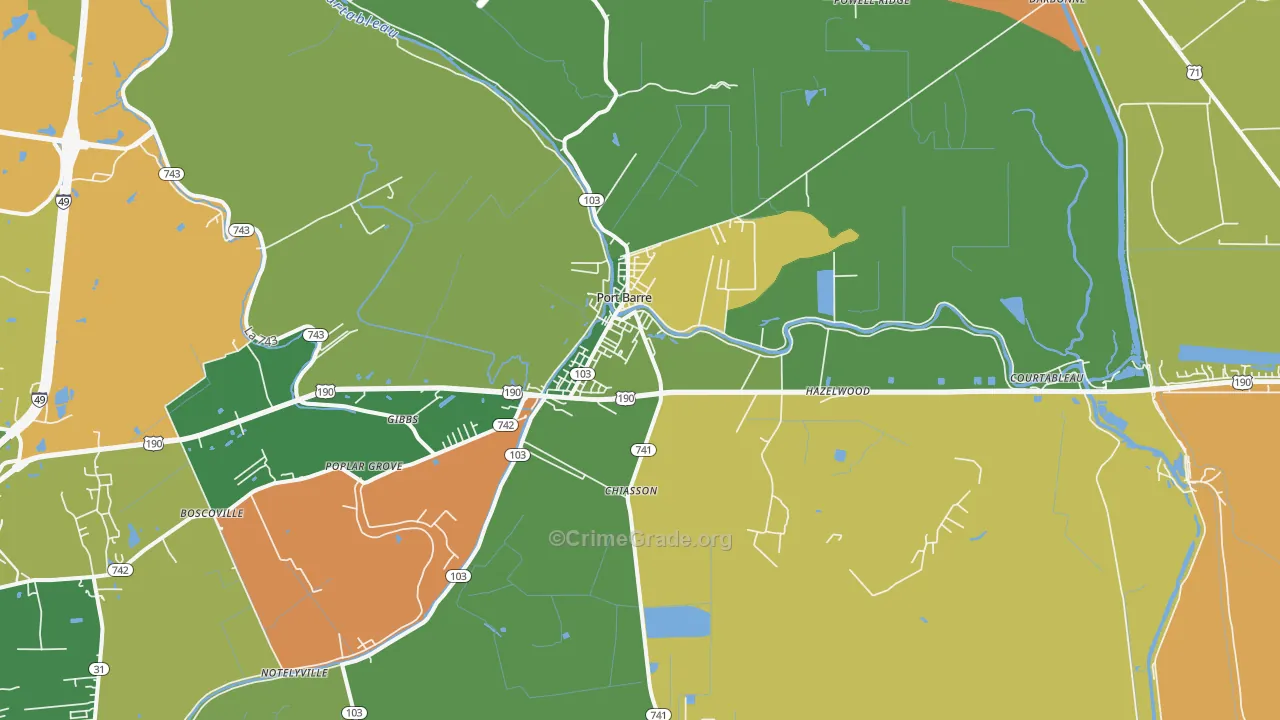 Port Barre, LA Map of Drug-Related Crime Rates