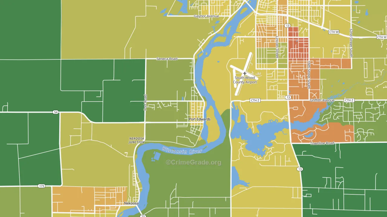 Port Edwards, WI Map of Drug-Related Crime Rates