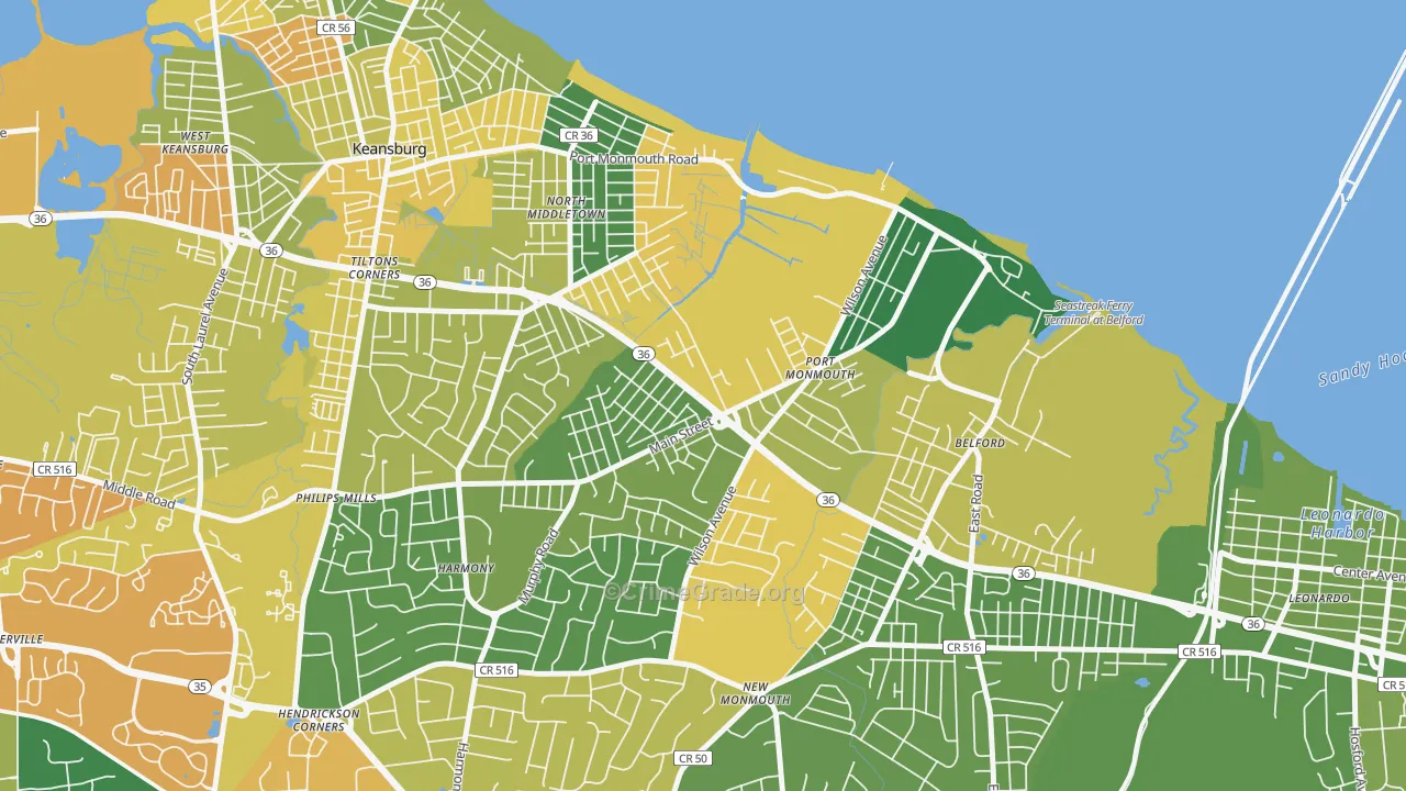 Port Monmouth, NJ Map of Drug-Related Crime Rates