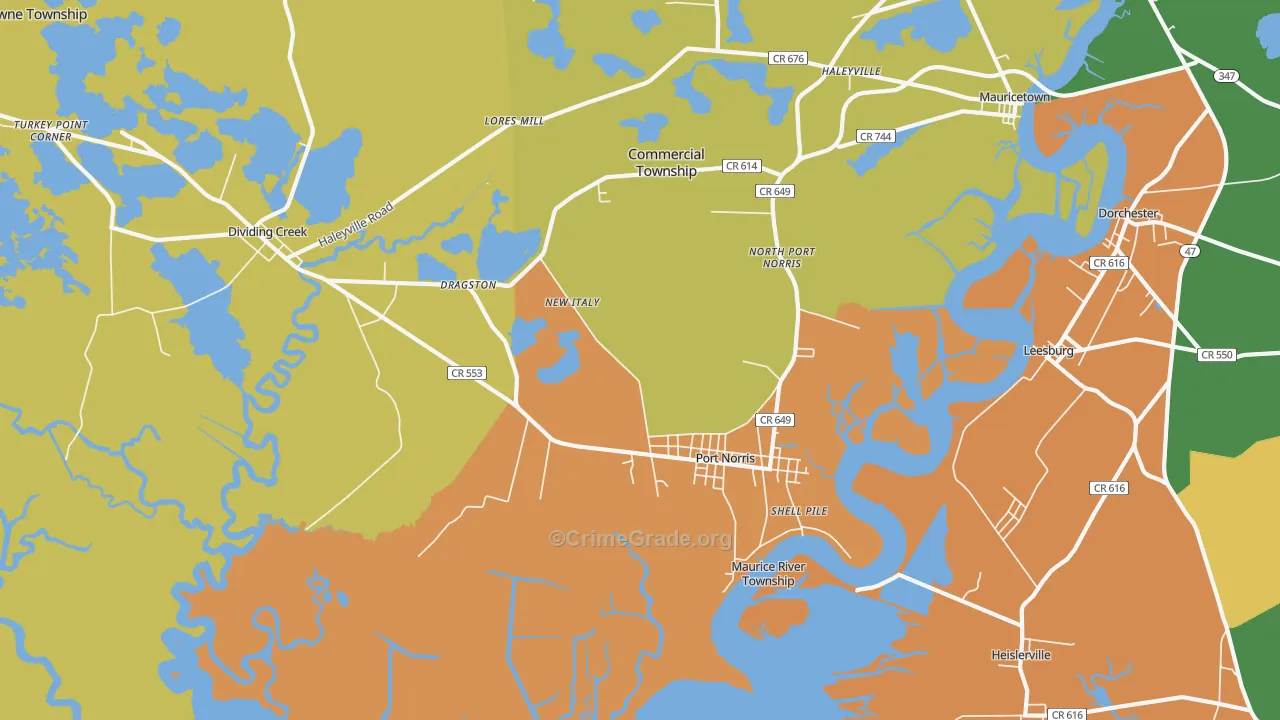 Port Norris, NJ Map of Drug-Related Crime Rates