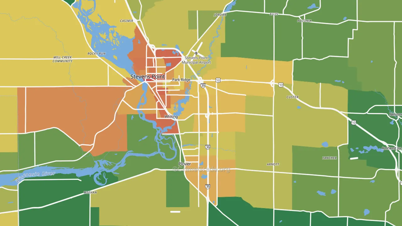 Portage County, WI Map of Drug-Related Crime Rates