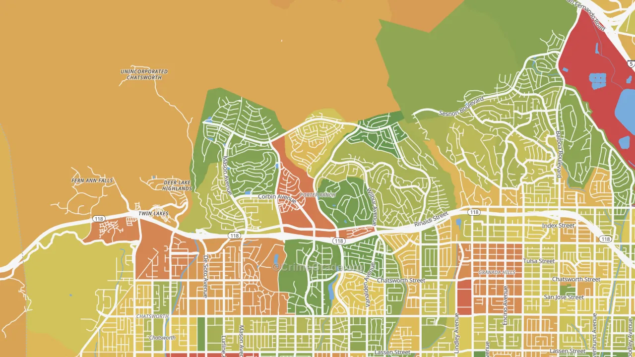 Portar Ranch, Northridge, CA Map of Drug-Related Crime Rates