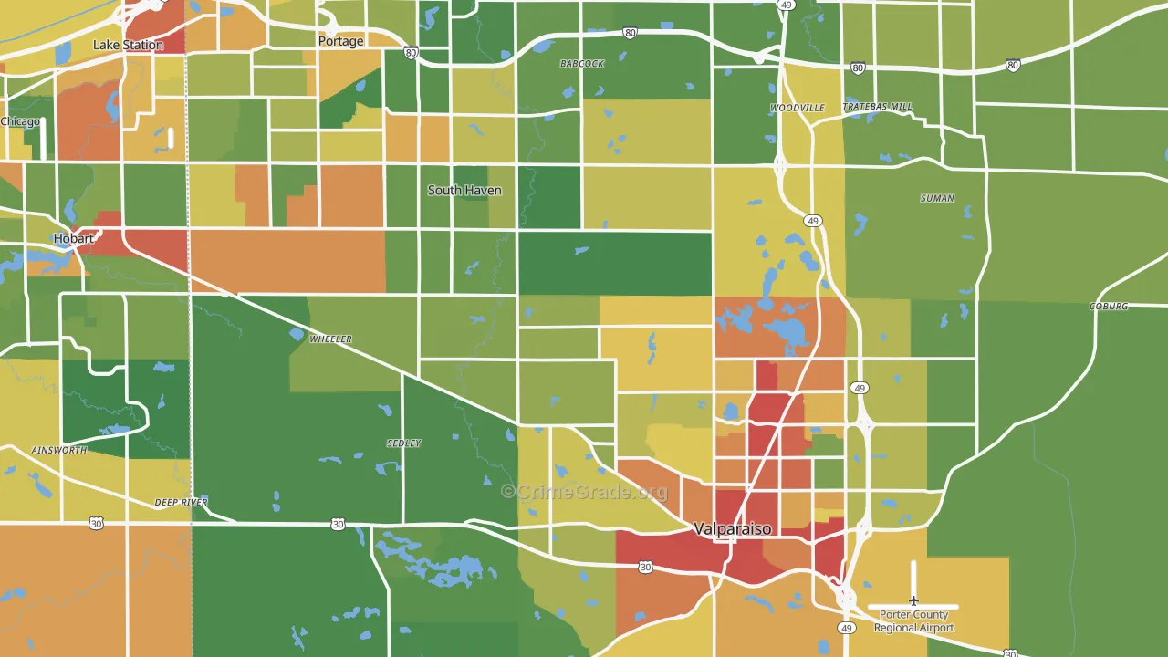 Porter County, IN Map of Drug-Related Crime Rates