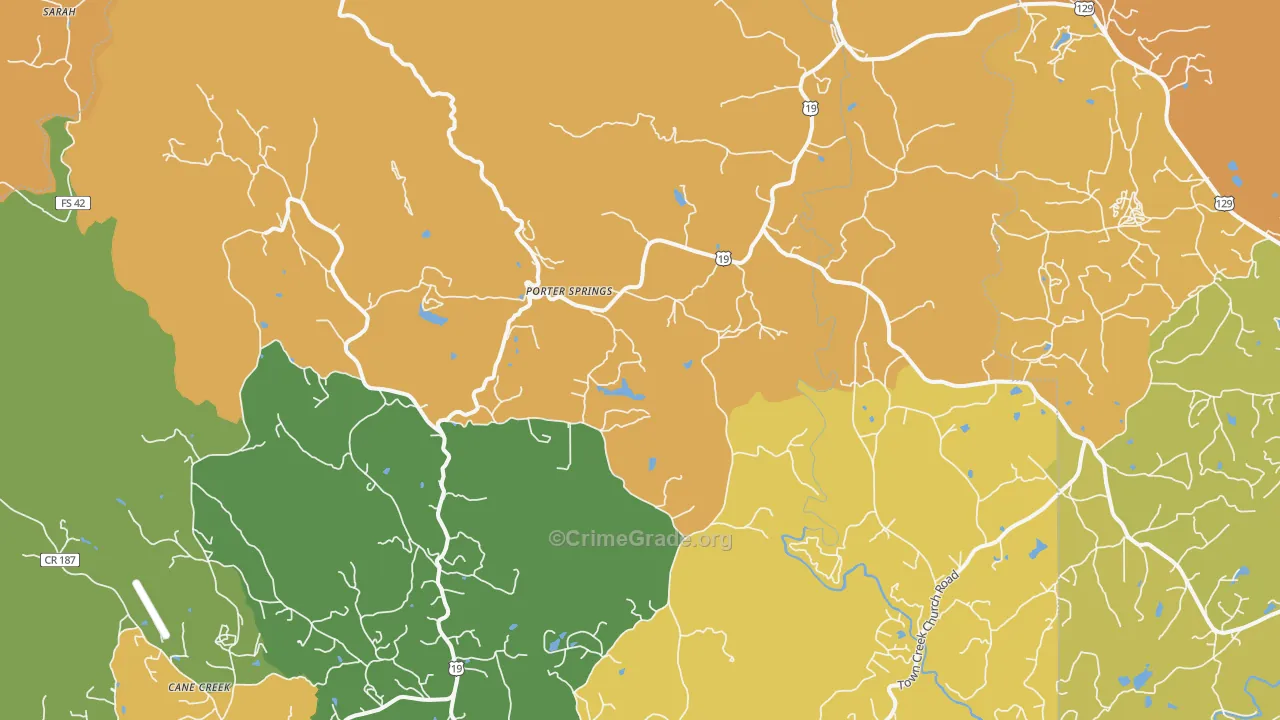 Porter Springs, GA Map of Drug-Related Crime Rates