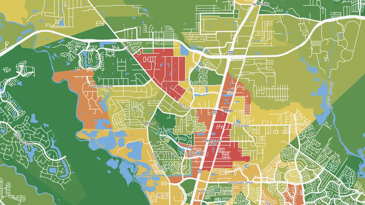 Porter, TX Map of Drug-Related Crime Rates