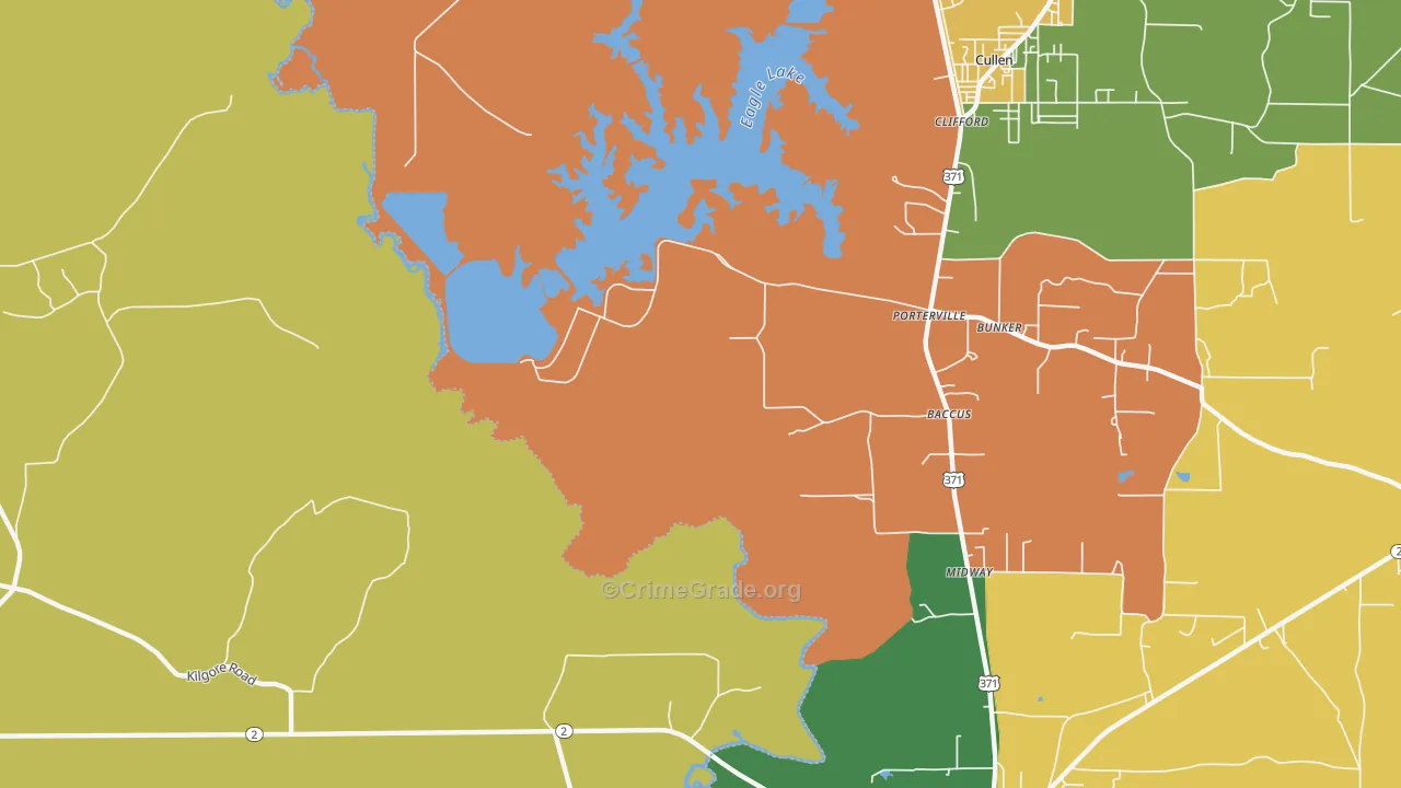 Porterville, LA Map of Drug-Related Crime Rates