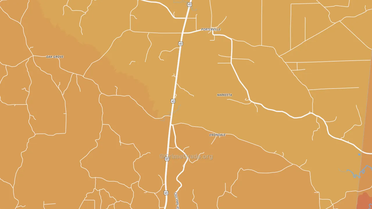 Porterville, MS Map of Drug-Related Crime Rates