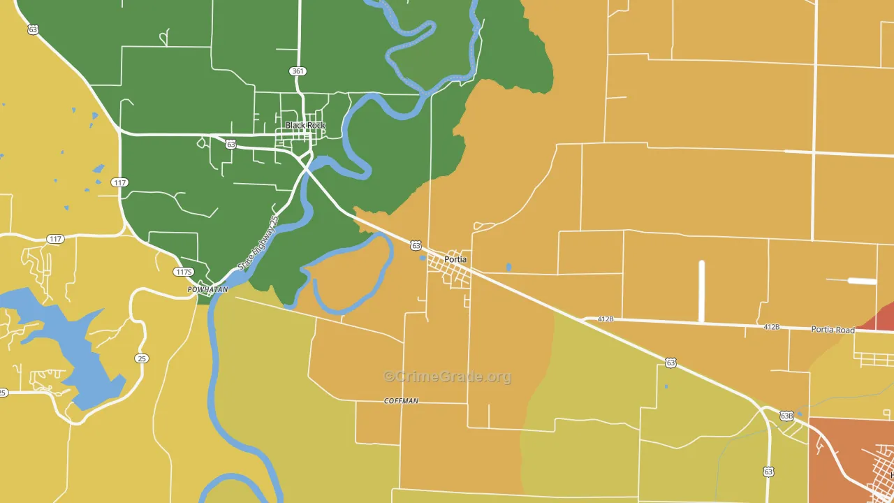 Portia, AR Map of Drug-Related Crime Rates