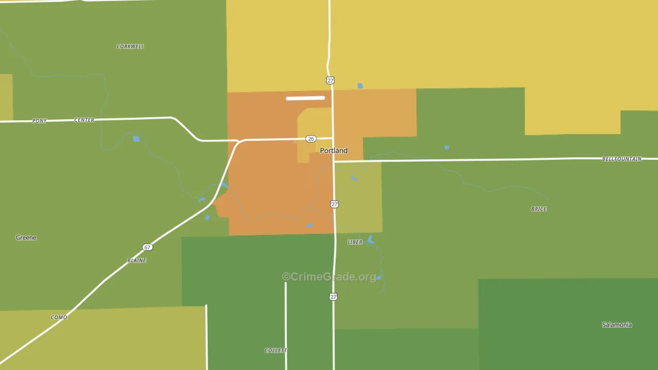 Portland, IN Map of Drug-Related Crime Rates
