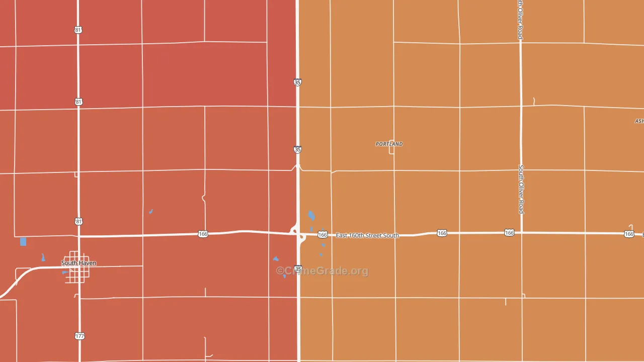 Portland, KS Map of Drug-Related Crime Rates