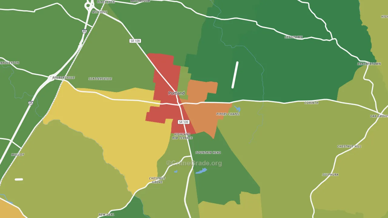 Portland, TN Map of Drug-Related Crime Rates