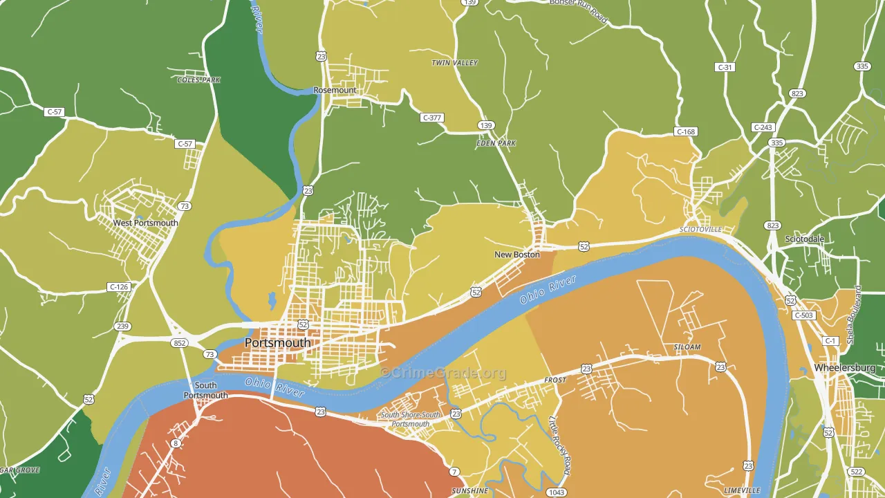 Portsmouth, OH Map of Drug-Related Crime Rates