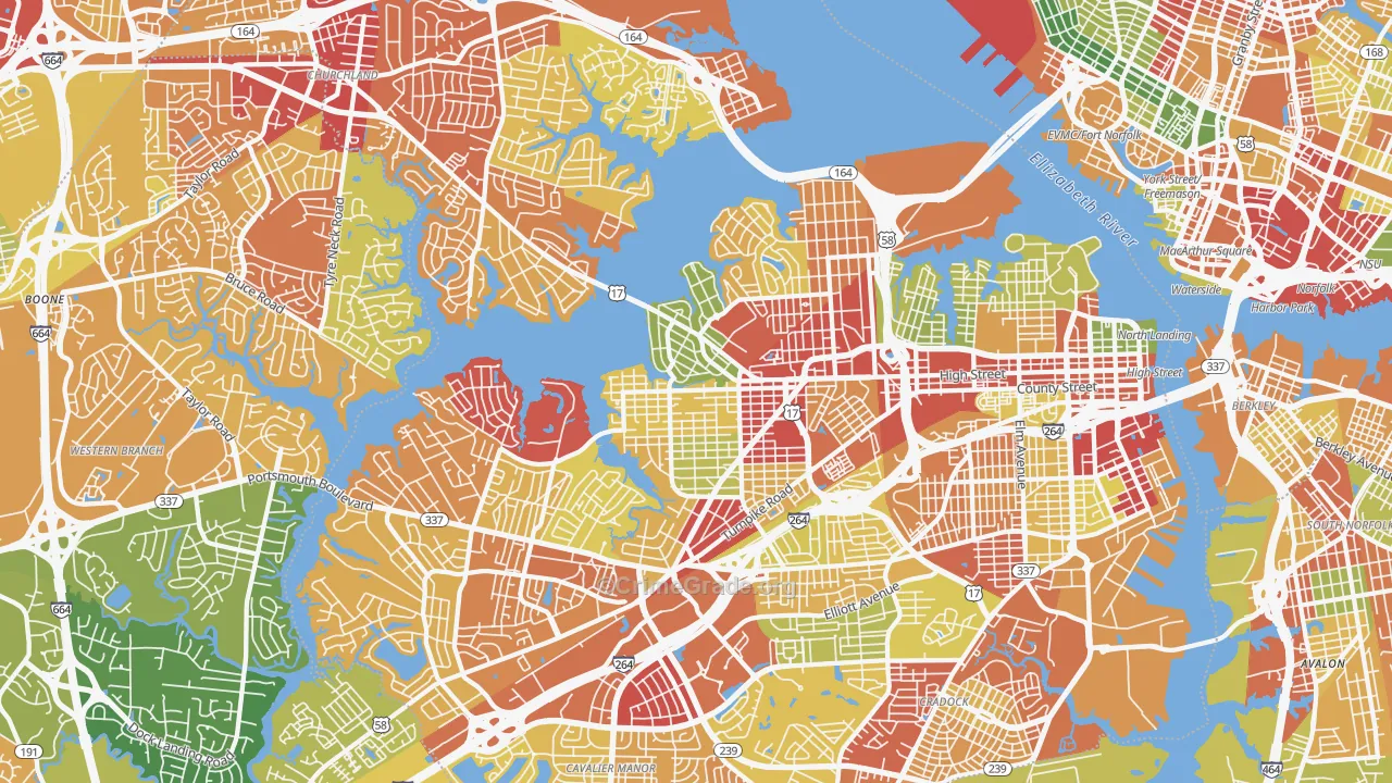 Portsmouth, VA Map of Drug-Related Crime Rates
